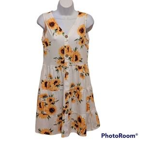 Unbranded White and Gold Sunflower Knit Sundress Size M NWOT